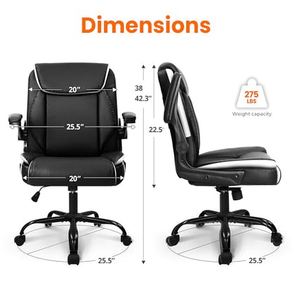 NEO CHAIR PU Leather Office Desk Chair with Adjustable Arms, Black White | Ergonomic Mid Back Computer Desk Chair Comfy with Wheels Swivel Rolling for Home Office Gaming Study - color: Black White