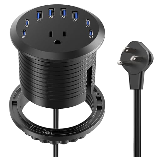 3 inch Desk Power Grommet USB C 65W,Ultra-Flat Plug Power Strip | Black,Recessed Outlet,Desktop Power Grommet for Office PC Desk Cable Cord Cover,Table Outlets for Home,Office - color: Black