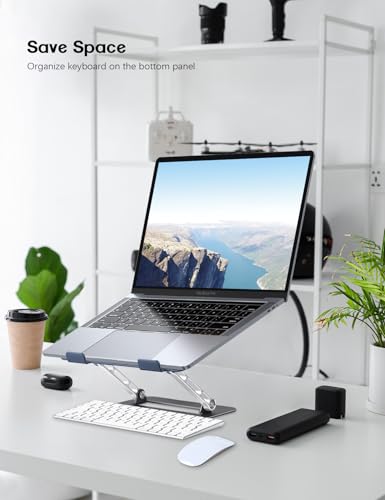 Aoviho Adjustable Laptop Stand for Desk,Portable Laptop Stand Holder and Riser,Foldable Aluminum Notebook Computer Stands for MacBook Air Pro HP Lenovo Dell Samsung, 10-15.6 inch (Navy-Silver-Black) - color: Navy-Silver-Black