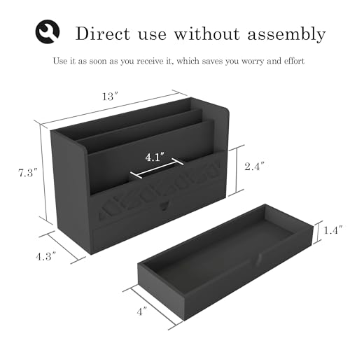 Wisuce Bamboo Mail Organizer with Drawer, Countertop Desk Organizer(Black) | Made from Natural Bamboo Multi-Compartment Design Built-In Drawer No Assembly Required - color: 1 Black
