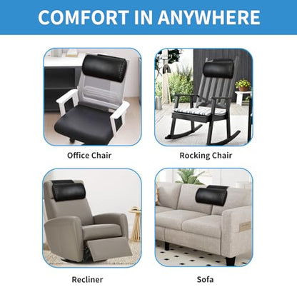 YOUFI Leather Recliner Headrest Pillow with Self-Stabilizing Weighted Base | No-adhesive Design Adjustable Filling for Head Support, Soft Large Neck Pillow for Recliner, Couch, Sofa, Chairs, Black - color: Black