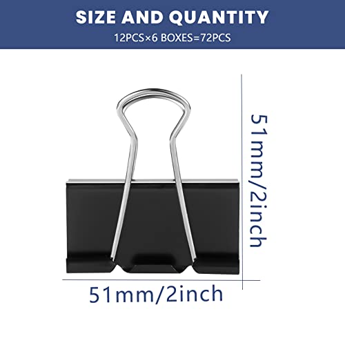 EFOK 72 Pcs Extra Large Binder Clips 2 Inch Big Black Paper Clip - size: 2 Inch