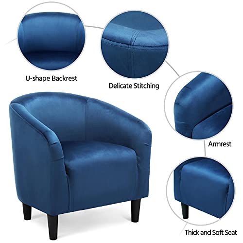 Yaheetech Velvet Accent Chairs, Compact Furry Barrel Chairs with a Curved Silhouette for Small Spaces, Living Room, Bedroom, Pagoda Blue - color: Pagoda Blue (Velvet), style: without Ottoman