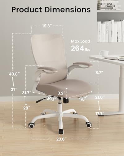 MUXX.STIL Office Chair, Ergonomic Desk Chair with Adjustable Lumbar Support and Flip up Armrest, Breathable Mesh Computer Chair for Home Office, Khaki - color: Khaki