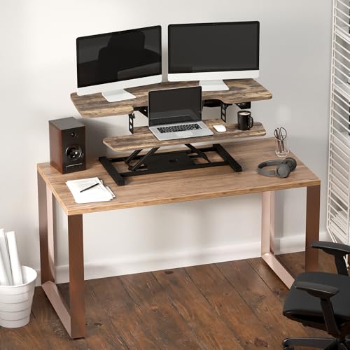 FLEXISPOT 42" Electric Standing Desk Converter Height Adjustable Desk Strong Weight Capacity Motorized Stand up Desk Riser for Office Home, Rustic Color - color: Rustic, size: 42"