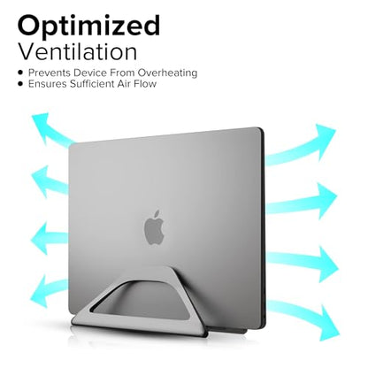 Elestoria Aluminum Vertical Laptop Stand with Gravity Auto-Lock – Adjustable Laptop Holder Vertical fits MacBook Pro/Air, Chromebook & Gaming Laptops up to 17.3" – Space-Saving Desktop Dock - Grey - color: Grey