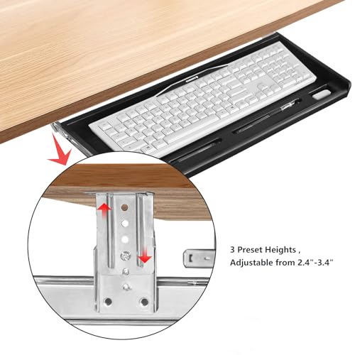 Under Desk Keyboard Tray, 20" Wx11"D Sturdy Key Board Tray Under Desk Slide with Pen Tray, Desk Extender with Pen Holder,Black - size: 20"Wx11"D
