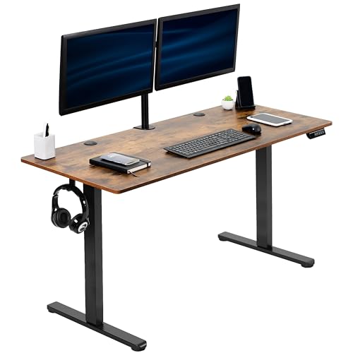 VIVO Electric 55 x 24 in Standing Desk, Memory Height Adjustment, Rustic Vintage Brown Top Black Frame, DESK-E155TN