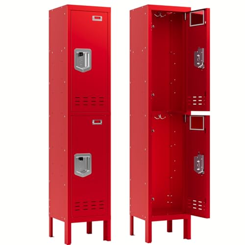 BUTISOW Metal Storage Locker with Lock & Card Slot Locker - Secure Lockable Door - Steel Locker for School, Office, Gym, Home - 66.15" H x 11.8" W x 11.8" D（2 Door, Red） - color: Red, size: 2 Door - (66.15" H x 11.8" W x 11.8" D)