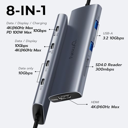 USB C to USBC Hub Dual/Triple Monitor, USB-C Splitter 4K@30-60Hz with HDMI, 6 * 10Gbps, 100W PD, SD4.0, Full-Function Type C Port, Docking Station for Windows, Chromos Laptops, with USBC Video Cable