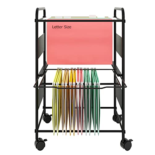 PUNCIA 2-Tier Metal File Cart with Wheels Pull-Out Rolling Folder Organizer - size: 2 Tiers