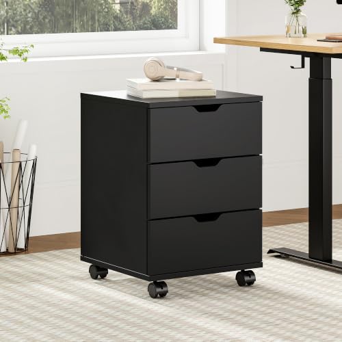 Farini 3-Drawer Under Desk Wooden File Storage Cabinet with Lockable Caster for Home Office,Black,Required Assembly - color: Black, style: Required Assembly