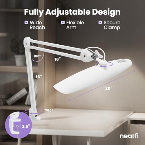 Neatfi LED Desk Lamp, 2200 Lumens, 24W, 20-Inch Wide Head (White) - color: White, size: Non-CCT with Clamp