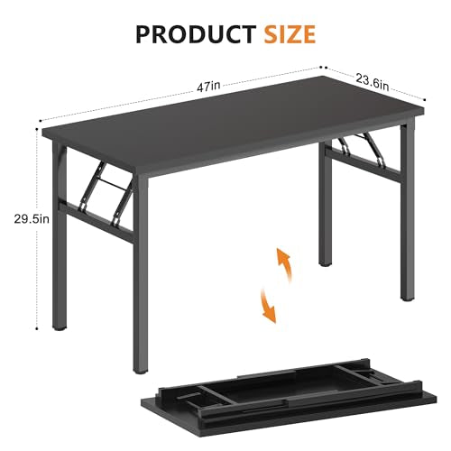 DlandHome 47 Inch Folding Computer Desk, Fully Assembled, Black - color: Black + Black, size: 47 Inches