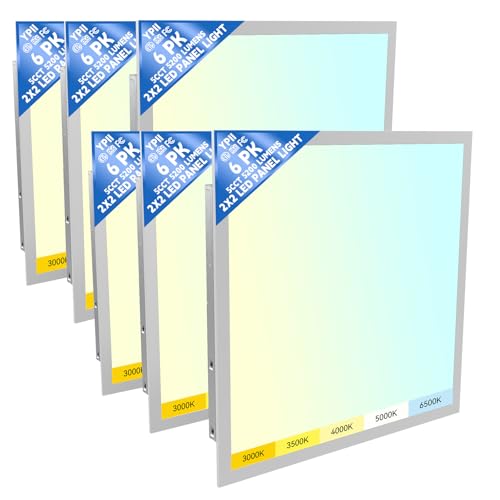 2x2 LED Flat Panel Light 6Pack LED Drop Ceiling Light Fixture, 5 CCT 3000K-6500K Adjustable & 5 Wattage Selectable Recessed Back-Lit Fixture for Office, ETL Listed(6Pack) - size: 2X2 6Pack