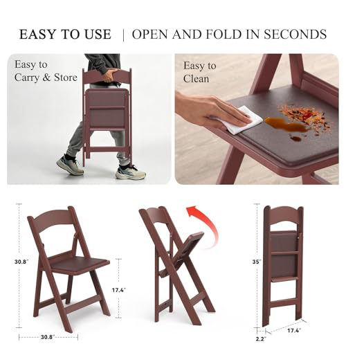 Nazhura Garden and Patio Folding Chair for Events and Wedding, Lightweight with Padded Seat, Water-Proof, Double Braced Frame, Non-Slip Feet, 350LB Capacity - color: Brown