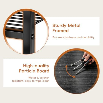 Industrial 3 Tier Printer Stand, Home Printer Wood Table with Wire Storage Shelf for Scanner Fax Machine, Heavy Duty Metal, Black with Burly Wood Board - color: Black
