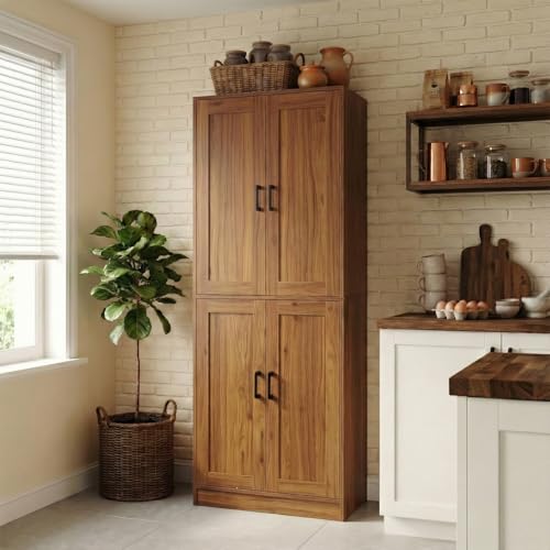 DIYART 71" Tall Kitchen Pantry Cabinet, Freestanding Food Storage Organizer with Doors & Adjustable Shelves, Large Utility Hutch Cupboard for Dining Room, Kitchen & Home Office, Rustic Brown - color: Brown