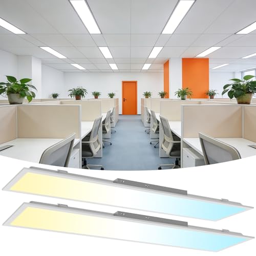 1x4 LED Flat Panel Light 2Pack 5CCT Selectable, 0-10V Dimmable | 5000LM, 3000K/3500K/4000K/5000K/6300K Adjustable, 20W/25W/30W/35W/40W Selectable, Recessed Drop Ceiling Lighting for Office - size: 1 Feet by 4 Feet