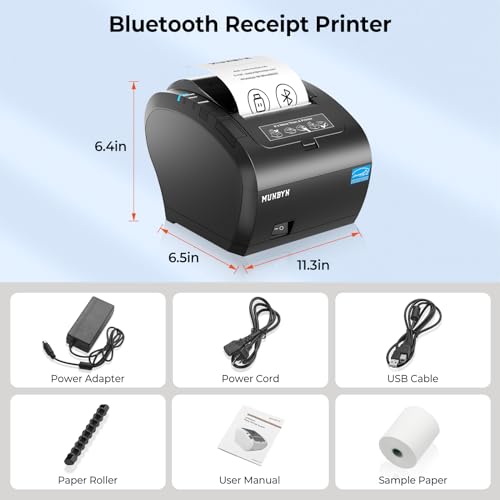 MUNBYN Bluetooth Thermal Receipt Printer 80mm White USB Serial Ethernet | Compatible with Android Windows PC and iOS, does not Support PayPal DoorDash Grubhub, P047 POS Printer for Business Black - color: Black