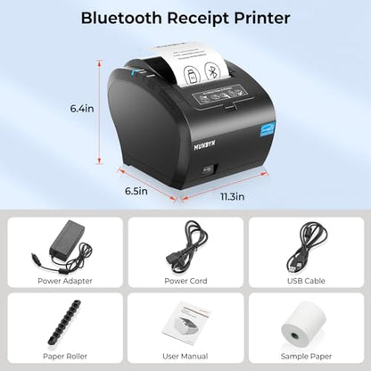 MUNBYN Bluetooth Thermal Receipt Printer 80mm White USB Serial Ethernet | Compatible with Android Windows PC and iOS, does not Support PayPal DoorDash Grubhub, P047 POS Printer for Business Black - color: Black