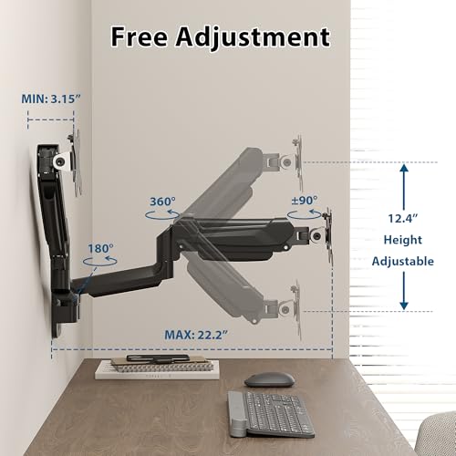 BONTEC Dual Monitor Wall Mount for 13-32 Inch Screens, VESA 75x75/100x100mm | Height Adjustable Gas Spring Arm with Tilt, Swivel & Rotate, Hold Up to 19.8 lbs, Fully Adjustable, Office & Home Use - style: Dual Arms