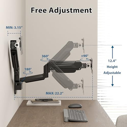 BONTEC Dual Monitor Wall Mount for 13-32 Inch Screens, VESA 75x75/100x100mm | Height Adjustable Gas Spring Arm with Tilt, Swivel & Rotate, Hold Up to 19.8 lbs, Fully Adjustable, Office & Home Use - style: Dual Arms