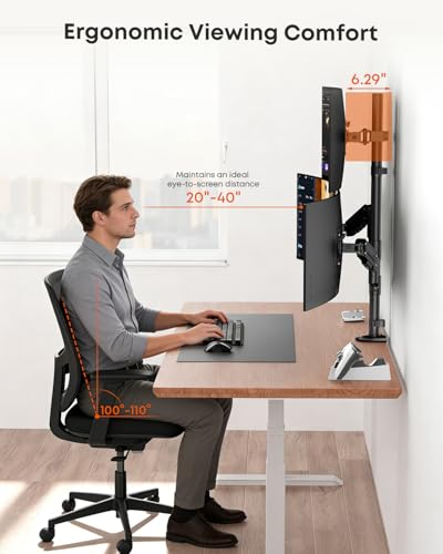 Triple Monitor Mount for up to 32 Inch Screens, Heavy Duty Gas Spring | Full Motion Arm, Tilt Swivel Rotation, Holds 19.8 lbs per Arm, VESA 75x75/100x100mm, Black - size: Up to 32 Inch