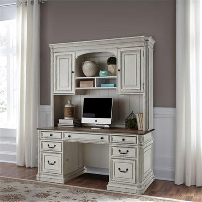 Ashford & Sons Credenza & Hutch, 67x16x52, Wood Veneers, White Oak & Birch Finish, Adjustable Shelves, Lockable File Drawers, Touch Lighting, USB Ports, Office Storage Desk with Keyboard Tray - size: Credenza & Hutch