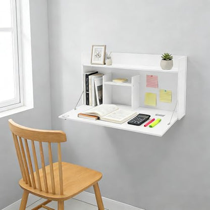 Wall Mounted Foldable Desk Cabinet, 31.5" Floating Desk with Storage, Space Saving Wall-Mounted Workstation for Home Office