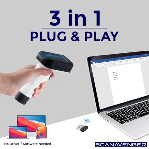 ScanAvenger Wireless Portable 1D&2D with Stand Bluetooth Barcode Scanner: Hand Scanner 3-in-1, Cordless, Rechargeable Scan Gun for Inventory - USB Bar Code/QR Reader (1D&2D Upgraded Next Gen Stand) - style: 1D&2D Upgraded Next Gen Stand
