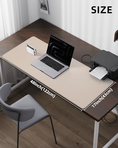 AFIING Leather Desk Pad Protector,48" x 17", Beige - color: Beige, size: 48" x 17"