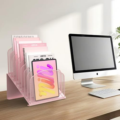 Sinboun Inclined Desk File Organizer Folder Holder with 8-Section, Pink - color: Pink, size: 8 Section