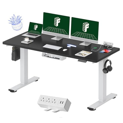 FLEXISPOT EN2 60"x24" Whole-Piece Standing Desk with Power Strip, Black - color: Black Top + White Frame, size: 60x24"