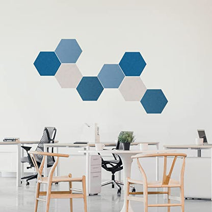 LAJAR 8 Pcs Self Adhesive Large Felt Bulletin Board Tiles | Hexagon Color Felt Pin Board Wall Tiles for Photos, Pictures, Memos - color: Cyanine
