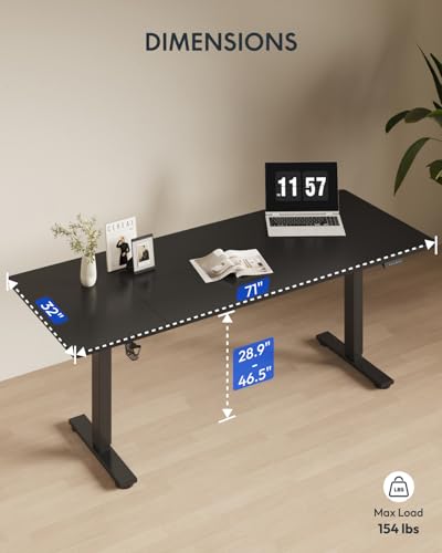 FLEXISPOT 71x32 Inch Electric Standing Desk, Black - color: Black, size: 71"x32"