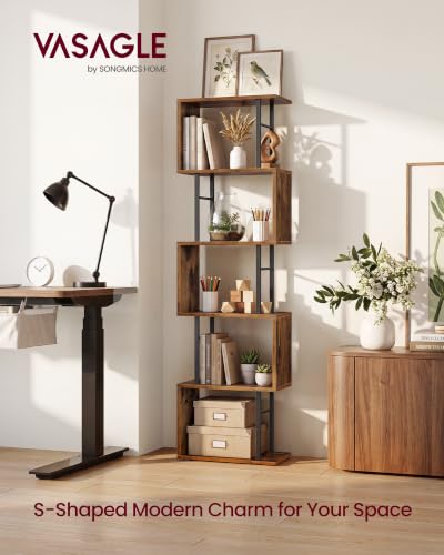 VASAGLE 6-Tier Book Shelf, S-Shaped Tall Display Shelf for Living Room - color: Rustic Brown, style: 6-Tier (15"W)
