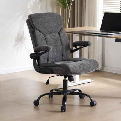 Ergonomic Home Office Chair Fabric Comfy Computer Chair, Grey | Flip-up Armrest, Height Adjustable, Lumbar Support, 360° Swivel Wheels Managerial Executive Chairs for Work Gaming Home Use - color: Grey
