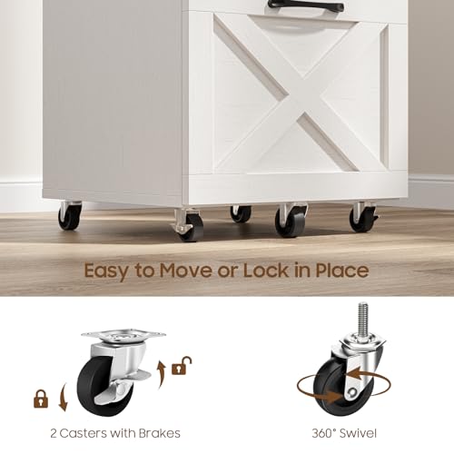 Halitaa Farmhouse 3 Drawer Small File Cabinet with Wheels, Rustic White - color: Rustic White and Brown