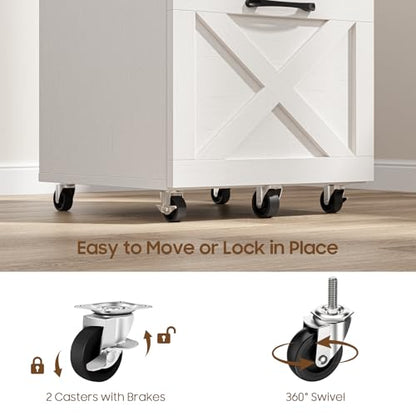 Halitaa Farmhouse 3 Drawer Small File Cabinet with Wheels, Rustic White - color: Rustic White and Brown