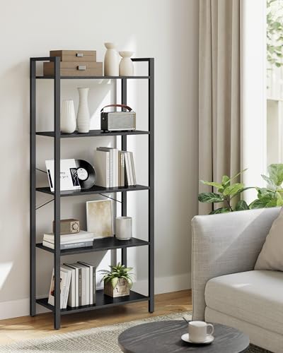 VASAGLE 5-Tier Bookshelf, Bookcase with Steel Frame, Book Shelf for Living Room, Home Office, Study, 11.8 x 26 x 60.2 Inches, Industrial Style, Ebony Black and Ink Black ULLS061B56 - color: Ebony Black + Ink Black, size: 5 Tiers (11.8"D x 26"W), style: Wi