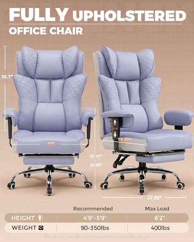 GTPLAYER Big and Tall Office Chair Wide Ergonomic Gaming Chair with Deluxe Embossing Designed Leather with Foot Rest,150°Reclining Adjustable Soft Armrests Pocket Spring Back Support and Pillow - color: Pu-purple
