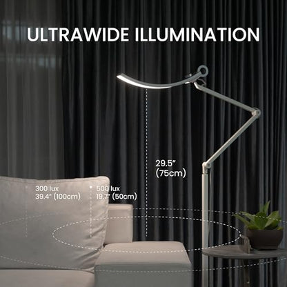 BenQ e-Reading Floor Lamp - Ultrawide and Bright Lighting, Dimmable with 13 Color Modes, Adjustable Arm, Auto-dimming, Eye-Caring Lamp for Home Office, Reading, Study, Craft, Matte Silver