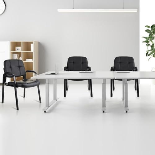 CLLATINA Waiting Room Chairs with Padded Arms Leather Guest Chair no Wheels for Office Reception and Conference Desk Black 2PK - color: Black, size: 2 pack