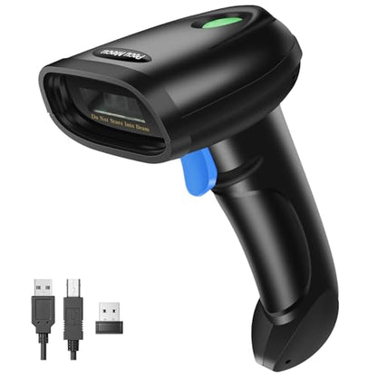 Bluetooth 1D&2D Barcode Scanner, 3-in-1 Bluetooth & USB Wired & 2.4G Wireless QR Barcode Reader, PDF417 Data Matrix Handheld Bar Code Scanner Work with Windows, Android, iOS (TM-10B) - color: Blue