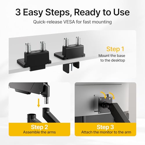 monTEK Dual Monitor Mount Monitor Arms for 17 to 35 Inch Screen | Adjustable Heavy Duty Monitor Desk Mount for 2 Monitors, Holds 35 Lbs, with Cable Management, VESA 75/100mm - style: without USB