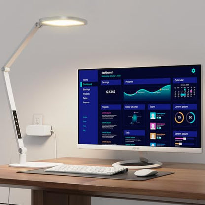 LED Desk Lamp for Home Office, Soft Edge-lit Design, Modern Style | Professional Eye-Caring Diffused Light, Dimmable Computer Light with 30 Modes, Memory & Timer, Flexible Swing Arm Table Lamp - color: White