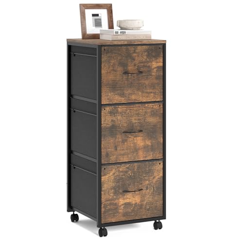 VINGLI 3 Drawer File Cabinet 34.8” Height, Rolling File Cabinet Mobile Tall File Cabinet with Wheels, Fabric Drawers Printer Stand for Home Office, Fits Letter Size, Rustic Brown - color: Rustic Brown, size: High 3 Drawers