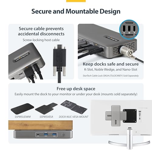 StarTech Driverless USB4 Dock, Dual 4K 144Hz for Mac and Windows, 100W