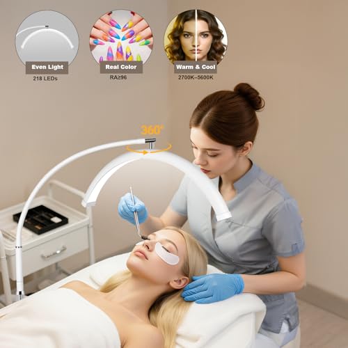Half Moon Lash Light with 4X Magnifier for Eyelash Extensions - Professional LED Lamp for Eyetech,Tattoo Artists, Estheticians | Dimmable Cool/Warm Lighting & Brightness | Shadow-Free Design (Remote) - color: White